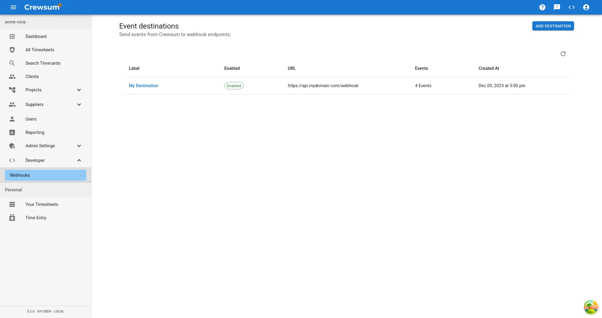 Event destination page